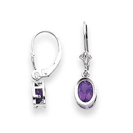 14k White Gold 7x5 mm Oval Amethyst Leverback Earrings 14k White Gold 7x5 mm Oval Amethyst Leverback Earrings